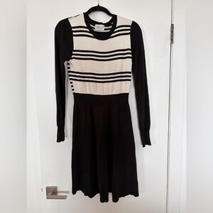 Eliza J Dress Small Womens Black White Striped Knit Midi Sheath Long Sleeve